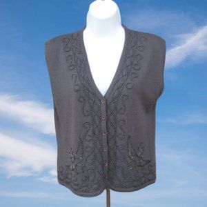 CLASS gray knit sweater vest w/seed & bugle beads